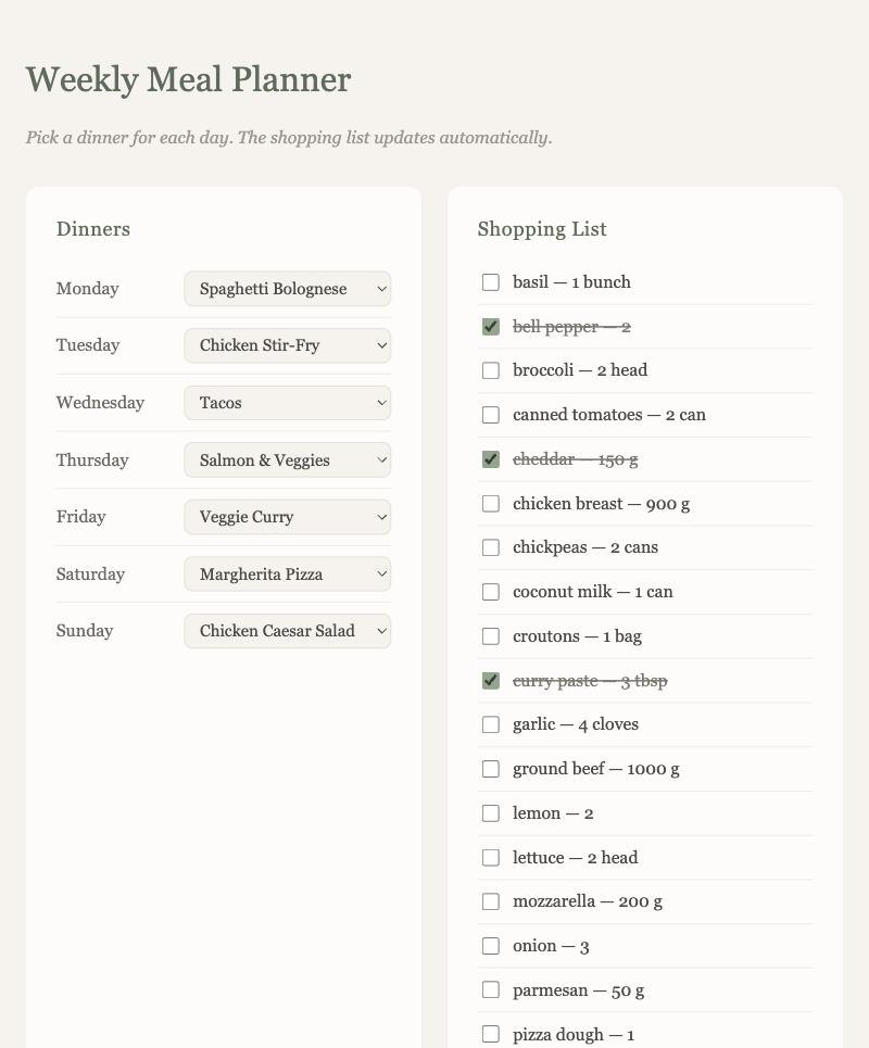 The same planner with a calmer look and ticked items crossed off